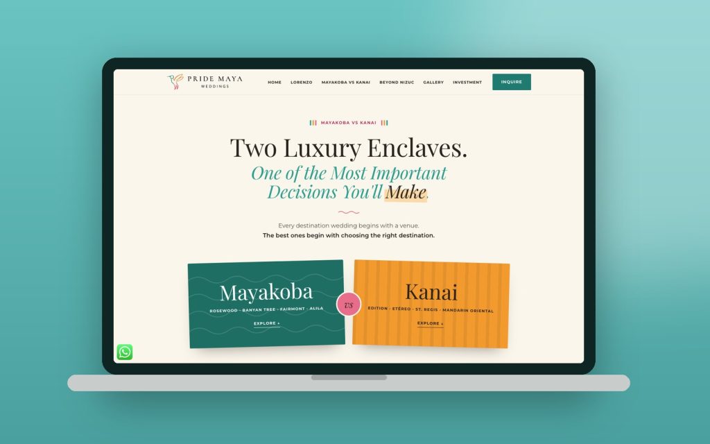 Pride Maya Weddings – vista del sitio web