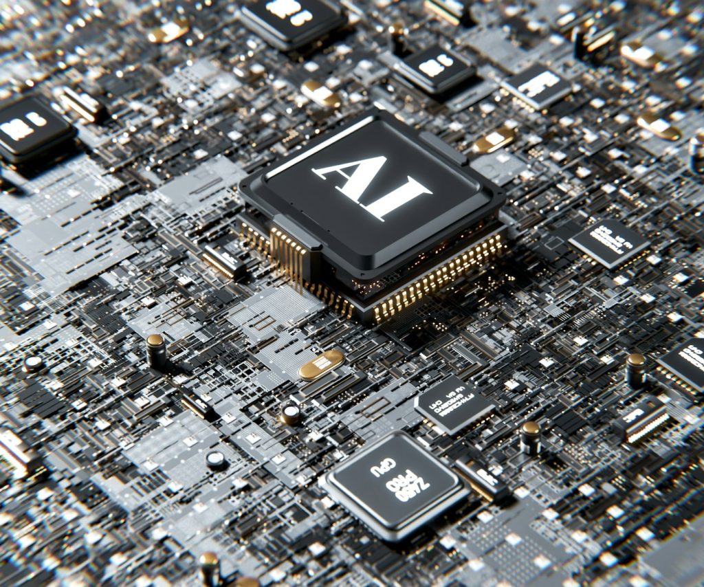 Chip de computadora con las letras AI sobre una placa de circuitos